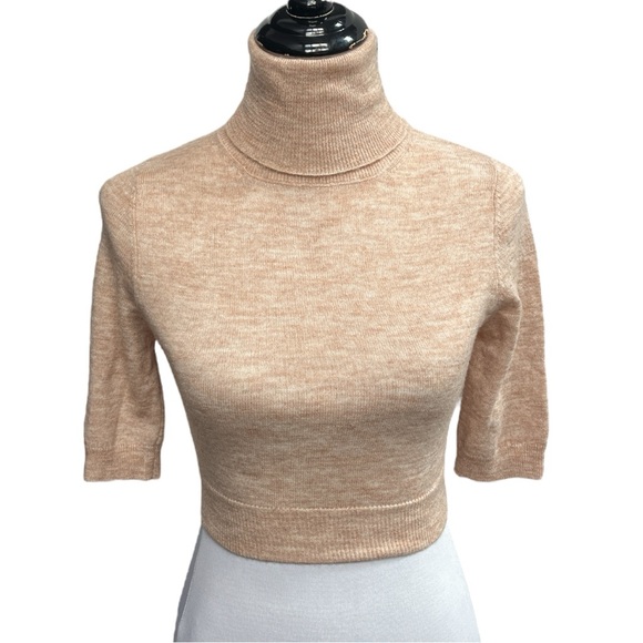 Zara Wool Blend Short Sleeve Turtleneck Crop Top Tan Size Small - Picture 12 of 12